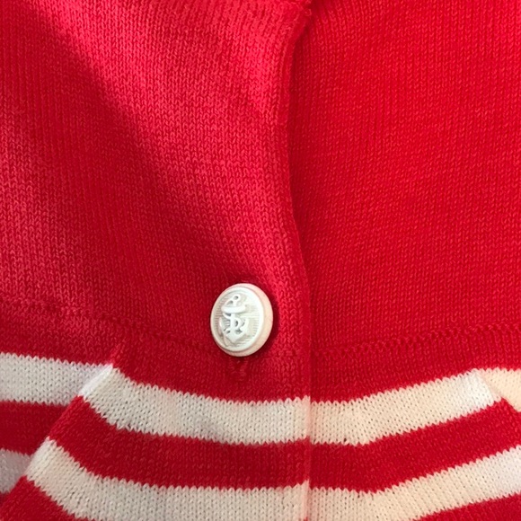 Talbots Striped Cardigan Sweater w/ruffle yoke, Nautical Anchor theme buttons - Picture 4 of 8